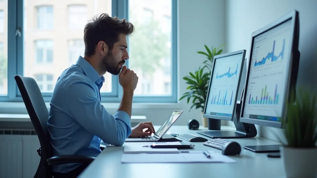 Self-storage operator reviewing performance on a laptop