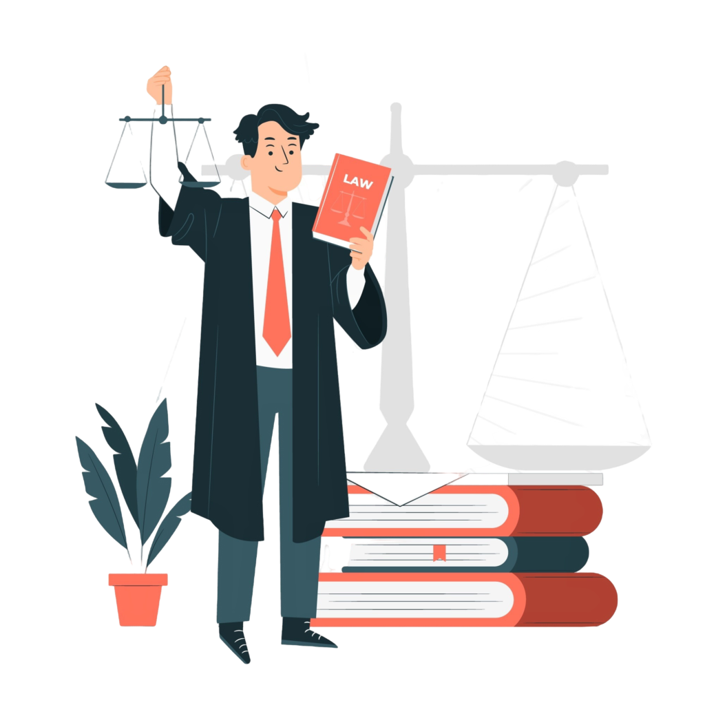 10 Growing Industries That Benefit Hugely from SEO 6 Illustration of a lawyer holding a law book and the scales of justice, representing the legal services industry