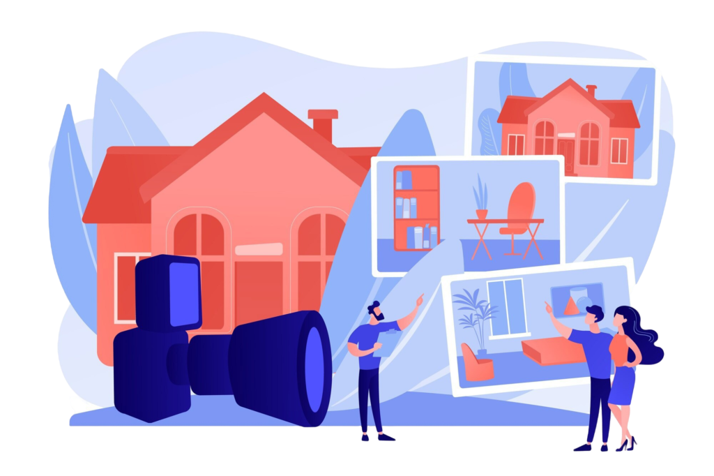 10 Growing Industries That Benefit Hugely from SEO 3 Illustration of a real estate agent showing house photos to a couple, representing the real estate industry
