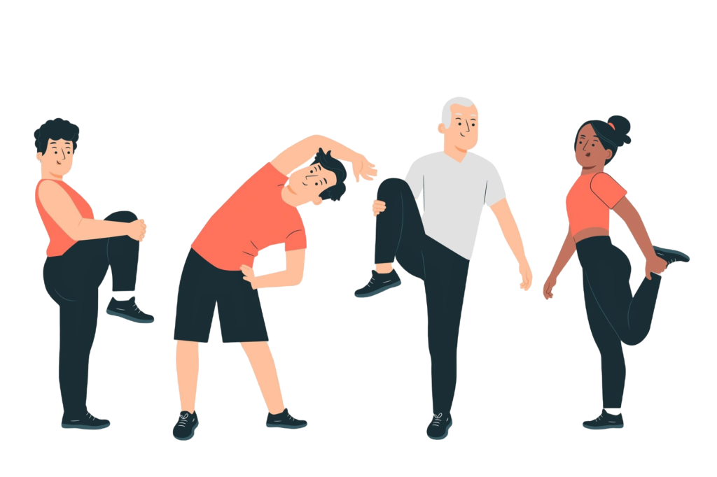 10 Growing Industries That Benefit Hugely from SEO 10 Illustration of four people stretching before exercise, representing the fitness and wellness industry