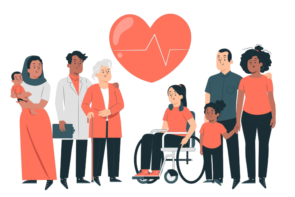 10 Growing Industries That Benefit Hugely from SEO 2 Illustration of diverse patients and a doctor with a heartbeat symbol, representing the healthcare and wellness industry