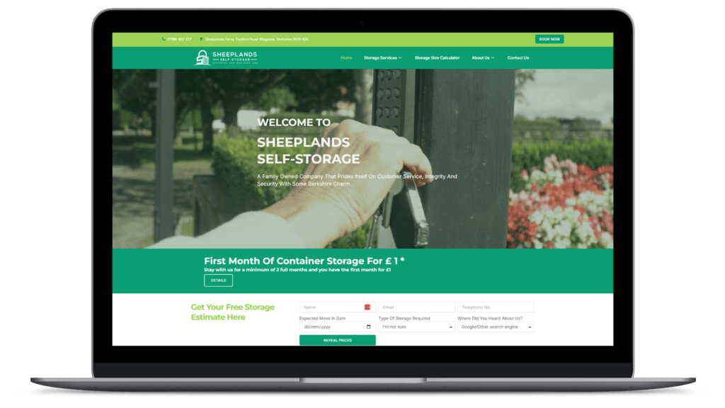 Sheeplands Self Storage — new website hero