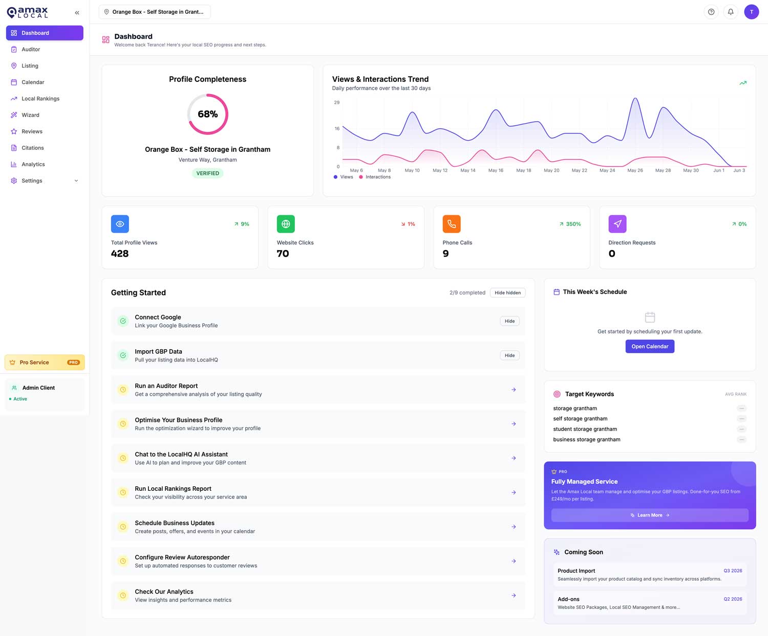 Amax Local dashboard