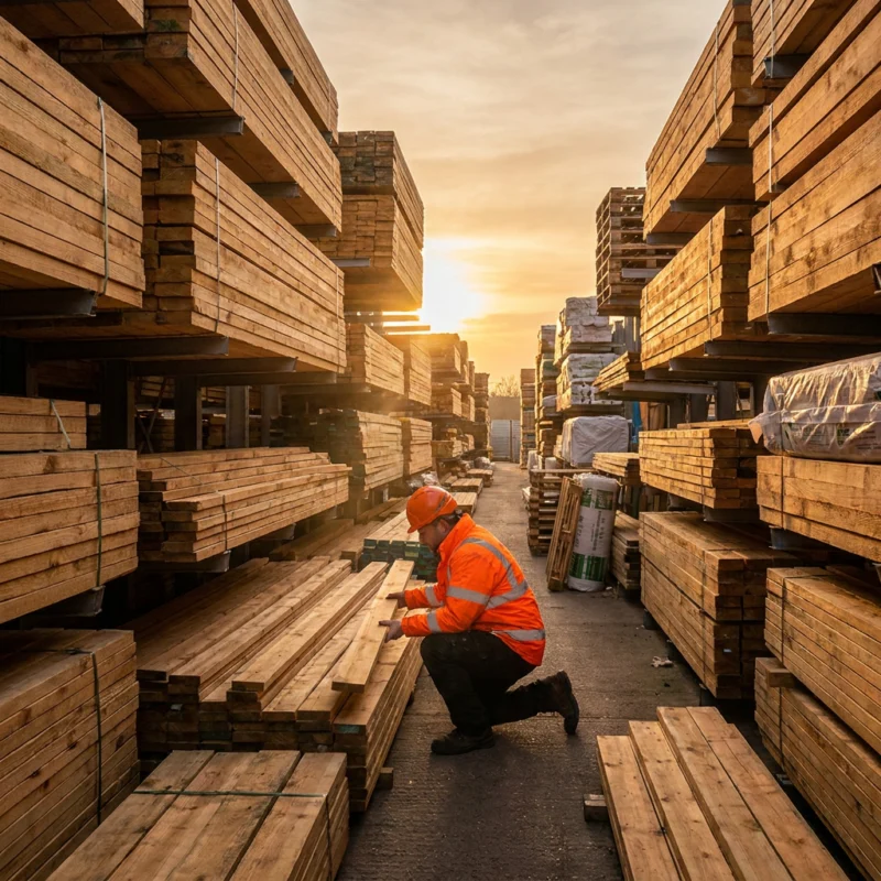 Inside the Burnt Oak builders merchant and timber yard at golden hour