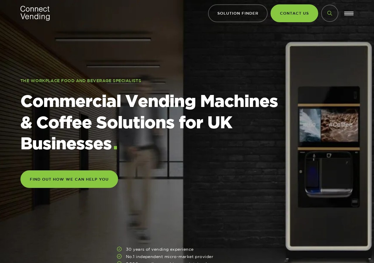 The Connect Vending website homepage, the domain strengthened through Amax Marketing link building