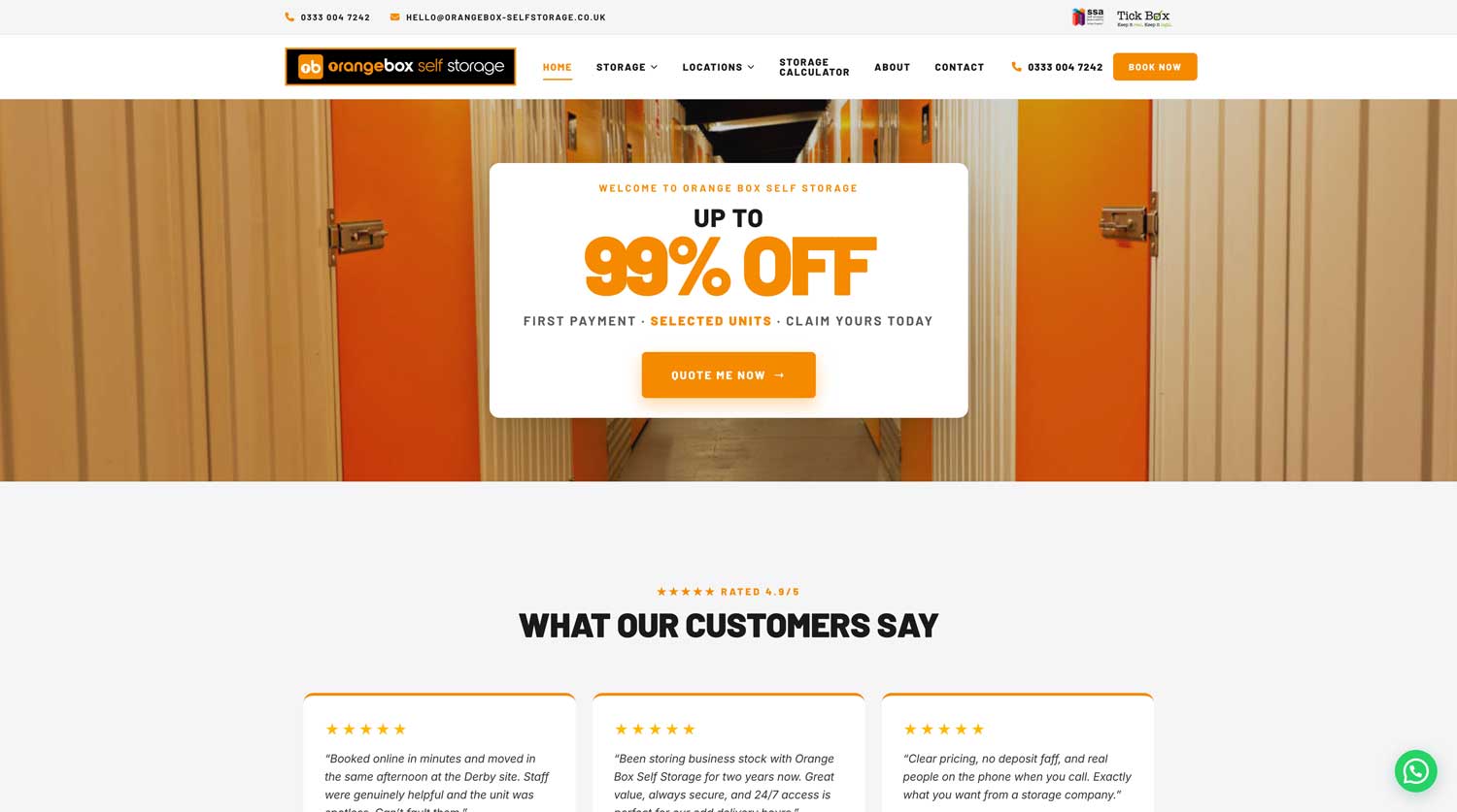 Orange Box Self Storage website built by Amax Marketing