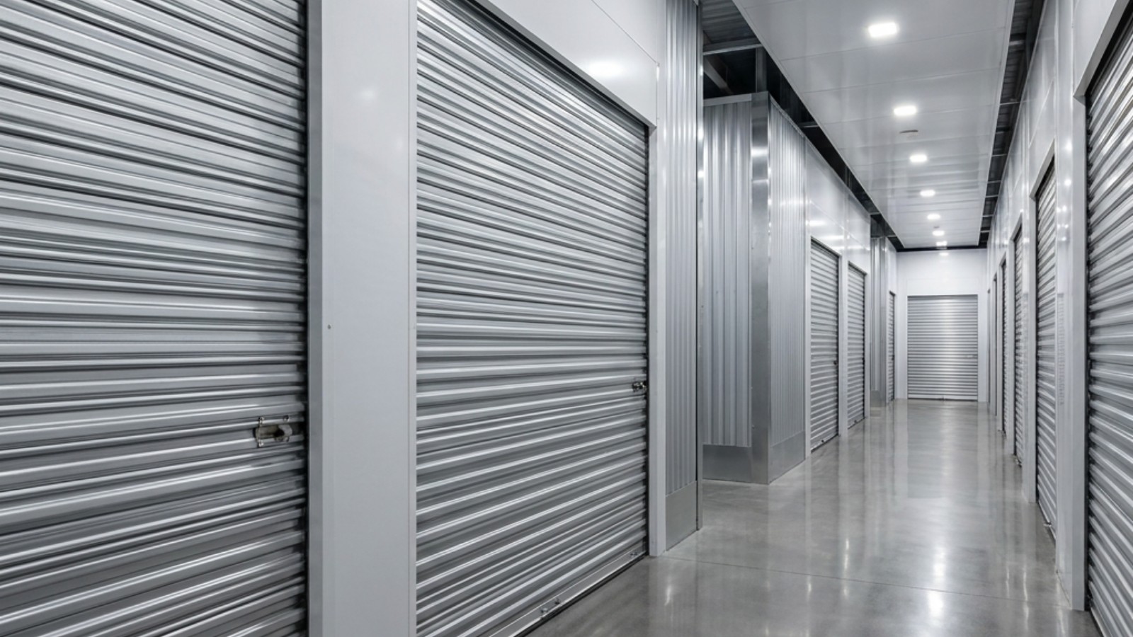 Modern self-storage units with roller-shutter doors