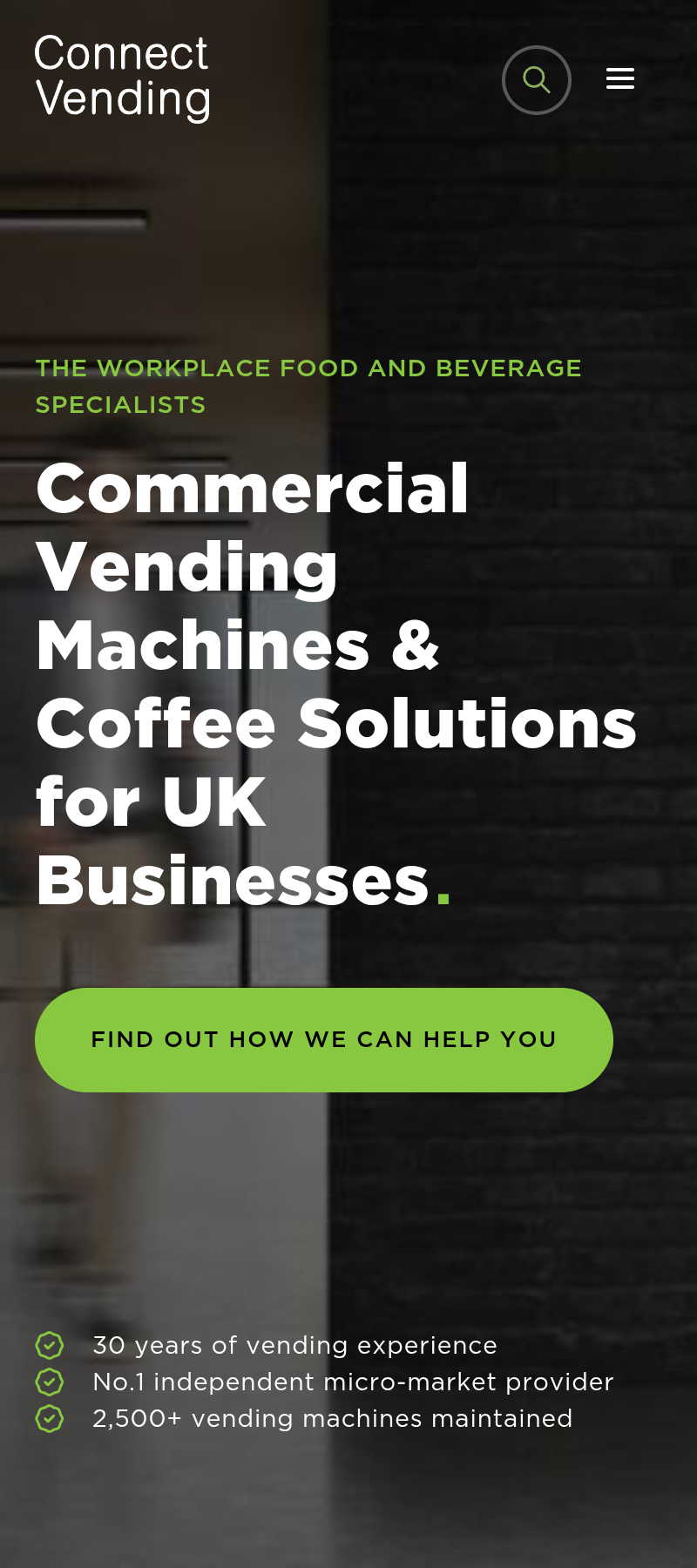 Connect Vending website on mobile