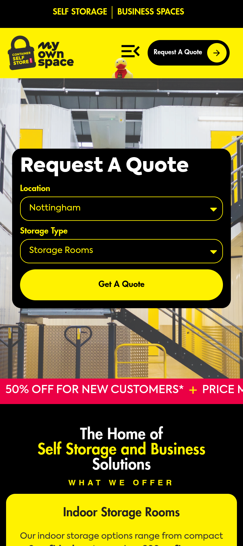 Container Self Store website on mobile