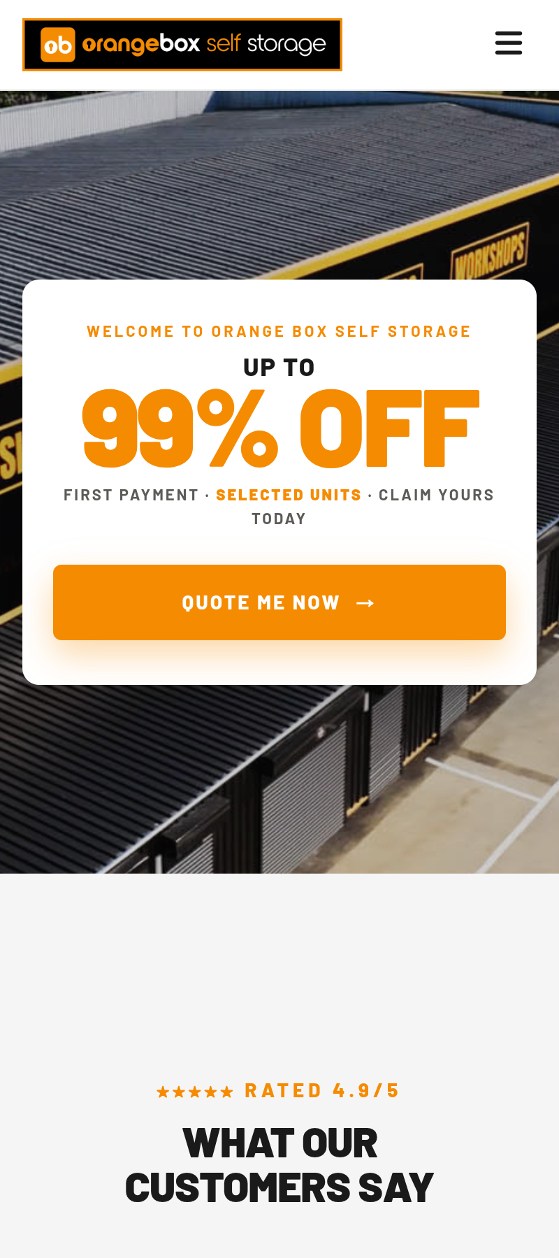 OrangeBox Self Storage website on mobile
