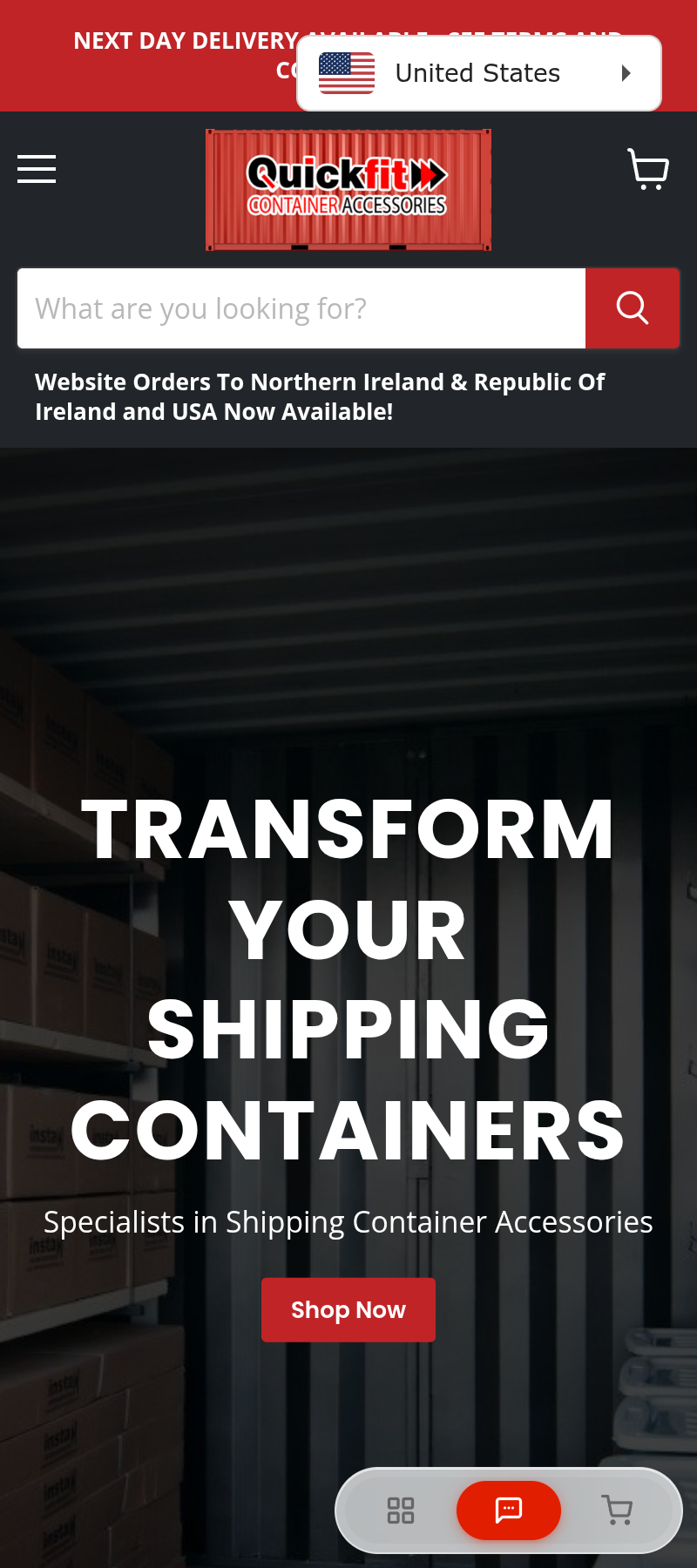 Quickfit Container Accessories website on mobile