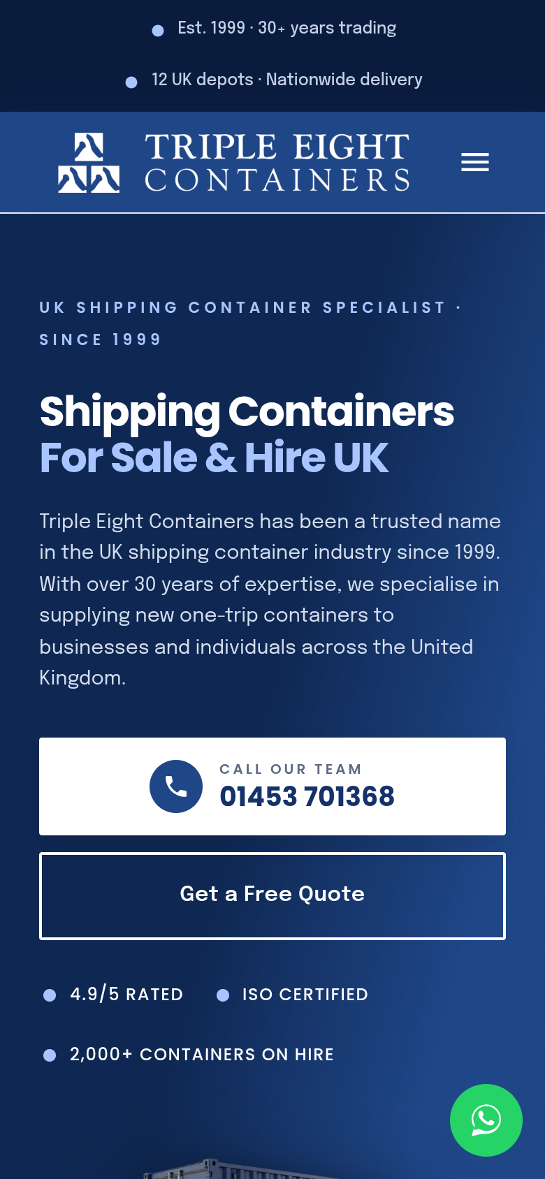 Triple Eight Containers website on mobile