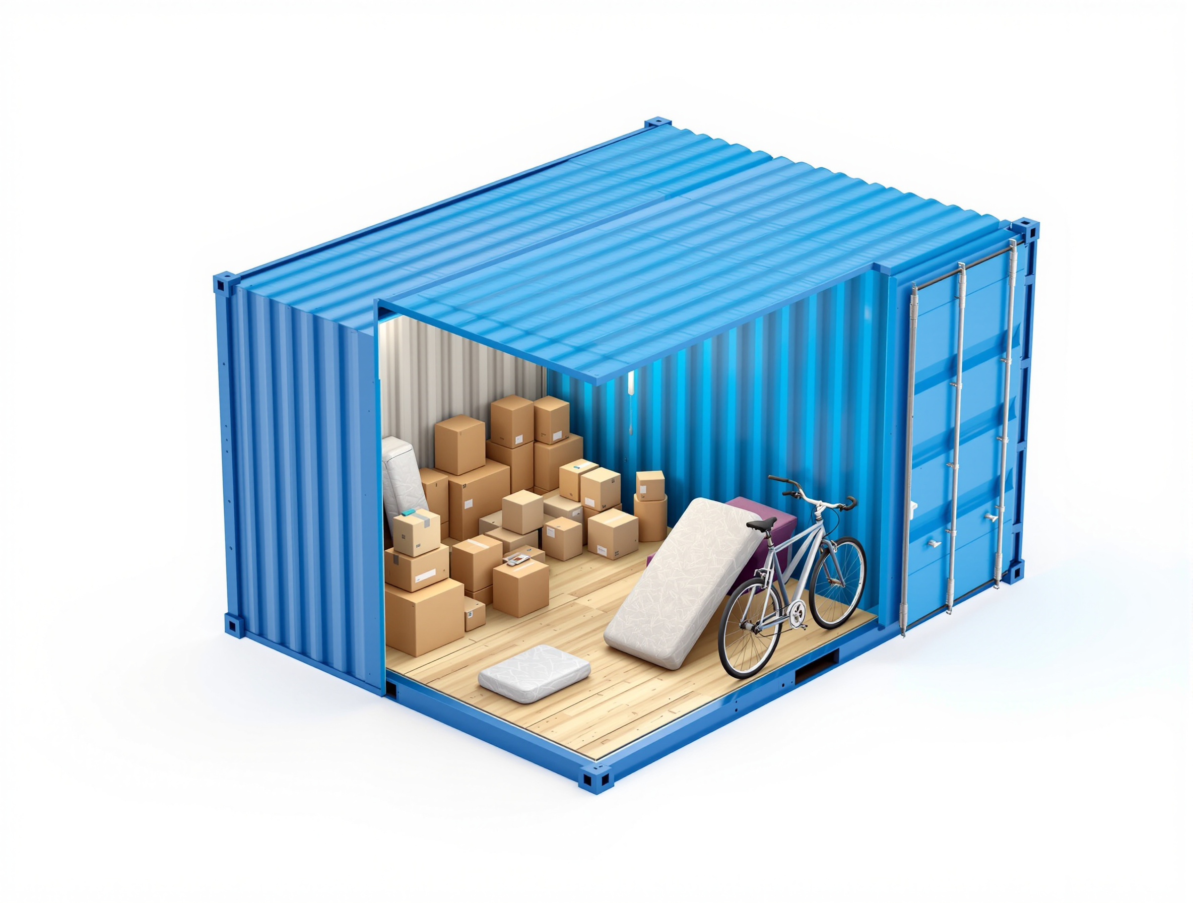 Storage container interior cutaway showing a realistic scaled load