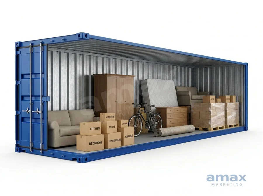 Cutaway render of StandBy’s largest 320 sq ft container unit fully loaded